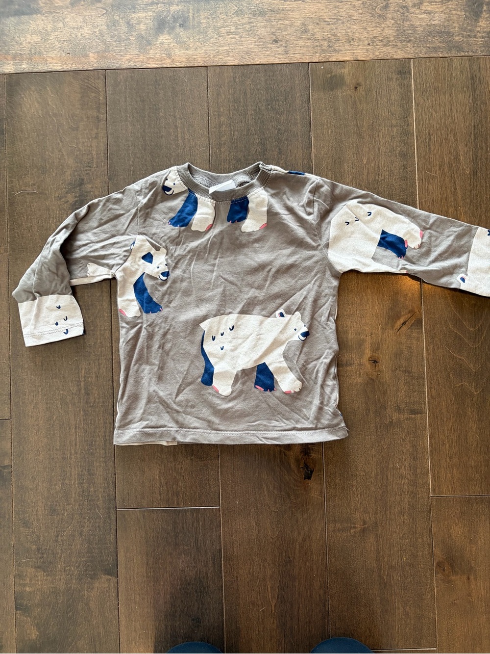 Zara Gray Long-Sleeve Tee with White Polar Bear Prints and Navy Accents